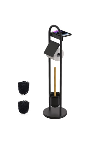 relaxdays WC Garnitur Schwarz/ Natur - (B)21,5 x (H)79 x (T)21,5 cm