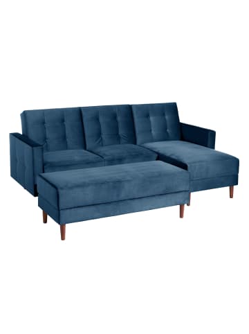 58 aufm Kessel FUNKTIONSSOFA mit Hocker Katunia Samtvelours dunkelblau