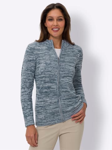 Sieh an! Strickjacke in rauchblau-ecru-meliert