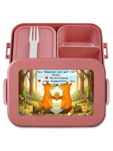Mr. & Mrs. Panda Bentobox Füchse Liebe Pommes Design mit Spruch in Rot Pastell
