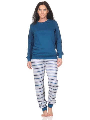 NORMANN Interlock Schlafanzug langarm Bündchen Tiermotiv - 87336 in türkis