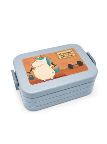 Mr. & Mrs. Panda Snack Box Einhorn Fitness Design mit Spruch in Blau Pastell