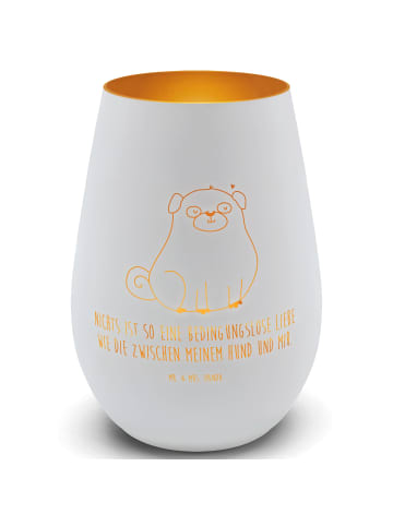 Mr. & Mrs. Panda Gold Windlicht Mops mit Spruch in Weiß