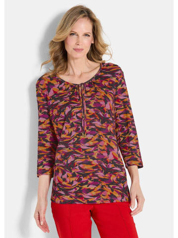 GOLDNER Blusenshirt Florales Viskoseshirt mit Rundhals in rot / gemustert