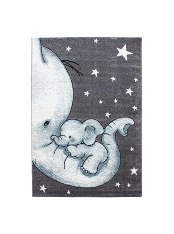 KADIMA DESIGN Kinderteppich Waschbar Elefant TASNA Strapazierfähig OEKO-TEX in Blau