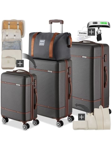 tectake Hartschalenkoffer-Set 13-tlg. robuster ABS-Kunststoff mit Kofferwaage