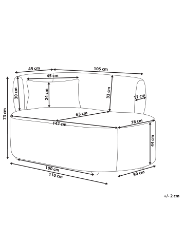 Beliani Chaiselongue VANVEY in Beige/Schwarz - (W) 147 x (H) 73 x (L) 78 cm