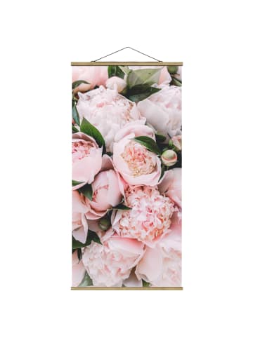 WALLART Stoffbild - Rosa Pfingstrosen mit Blättern in Rosa