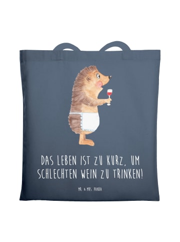 Mr. & Mrs. Panda tote bag Igel Wein mit Spruch in Indigo Blue