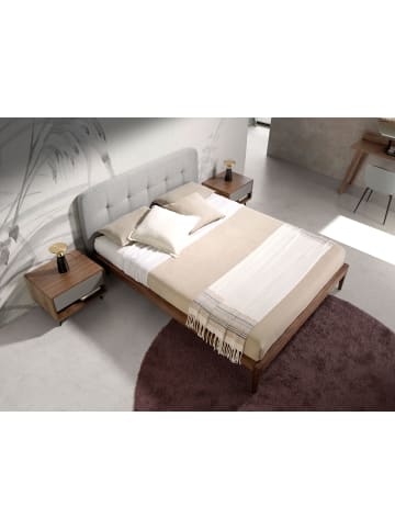 Angel Cerdá Polsterbett 7177 in Grau / Walnuss – (B)172 x (H)217 x (T)98 cm