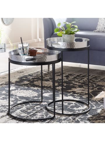 KADIMA DESIGN Beistelltisch 2er Set Silber / Schwarz Metall Hammerschlag Satztisch in Silbern