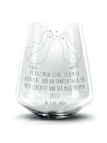 Mr. & Mrs. Panda Blümchentail Glas Pinguin Liebe mit Spruch in Transparent