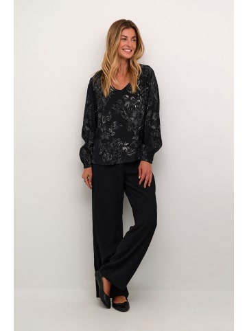 Cream Langarm-Bluse CRLova in Black and White Abstract Flowe