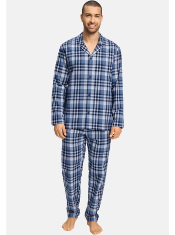 Hanro Pyjama Cozy Comfort in Pacific squares