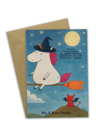 Mr. & Mrs. Panda Motivkarte Einhorn Hexe Design mit Spruch in Weiß