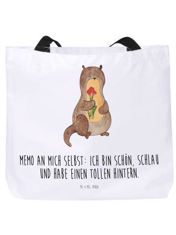 Mr. & Mrs. Panda Einkaufstasche Otter Blumenstrauß mit Spruch in Weiß