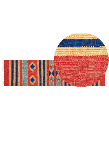 Beliani Kelim HATIS in Bunt/Blau/Rot - (W) 80 x (L) 300 cm