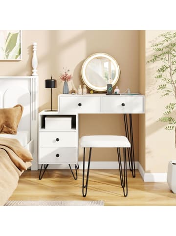 COSTWAY Schminktisch Set mit Hocker und Beleuchtung in Weiß