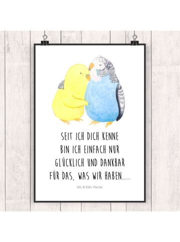 Mr. & Mrs. Panda Poster Wellensittich Liebe mit Spruch in Weiß