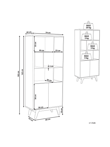 Beliani Bücherregal COLUMBUS in Braun/Weiß - (W) 79 x (H) 182 x (L) 40 cm