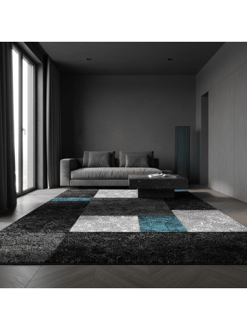 KADIMA DESIGN Teppich Kurzflor Waschbar Karo MONZA Strapazierfähig OEKO-TEX in Türkis