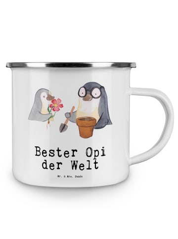 Mr. & Mrs. Panda Camping Emaille Tasse Pinguin Bester Opi der We... in Weiß