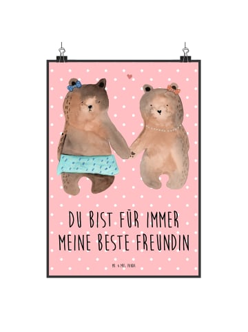Mr. & Mrs. Panda Poster Bär Freundin mit Spruch in Rot Pastell