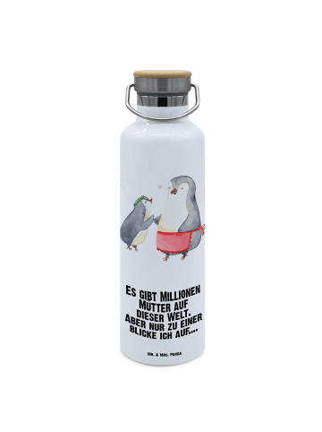 Mr. & Mrs. Panda Trinkflasche Edelstahl Pinguin mit Kind mit Spruch in Weiß
