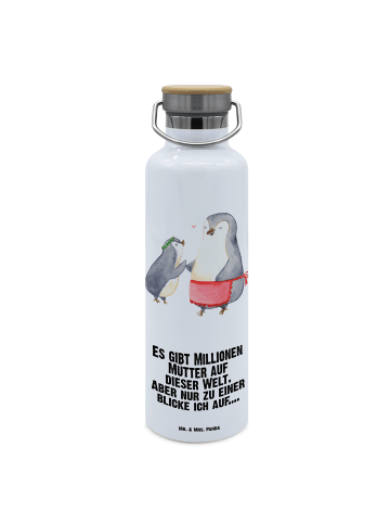 Mr. & Mrs. Panda Trinkflasche Pinguin mit Kind mit Spruch in Weiß