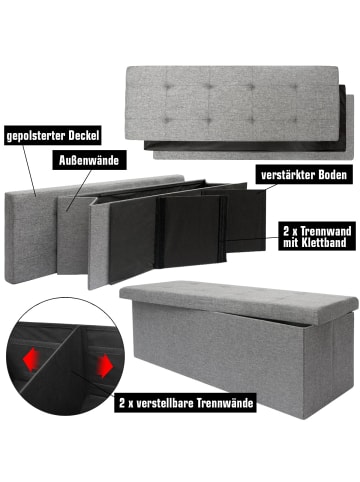 DuneDesign Faltbare Sitzbank Oslo mit 2 Trennwänden in Grau
