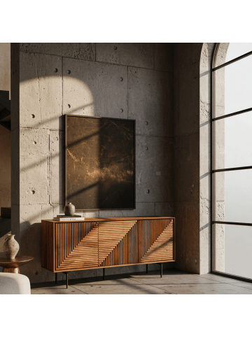 KADIMA DESIGN Sideboard aus Sheesham Holz und Metall, 148x72x40 cm, mit 3 Türen