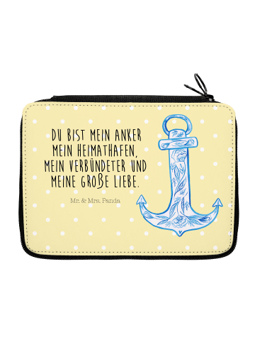 Mr. & Mrs. Panda Menschrmäppchen Anker Blau mit Spruch in Gelb Pastell