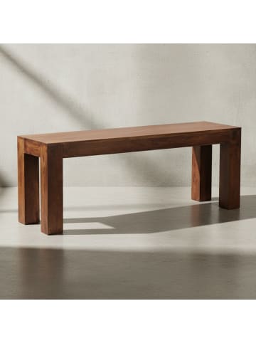 KADIMA DESIGN Holzbank Massiv | Sheesham, 120x45x35cm, Landhausstil in Braun