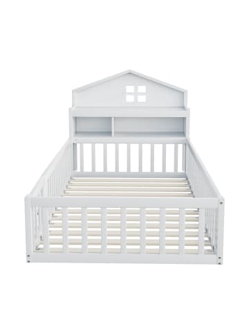 ABRIHOME Kinderbett mit Einlegeböden Stauraum Schutzgitter und Tür 90 x 200 Weiß