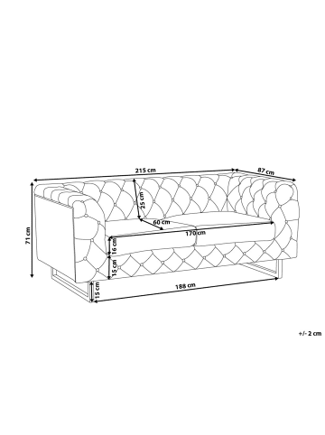 Beliani 3-Sitzer Sofa VISSLAND in Beige/Silber - (W) 215 x (H) 71 x (L) 87 cm