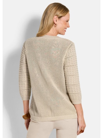 GOLDNER Elegante Strickjacke mit Rippenblende in beige