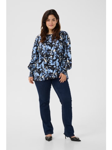 KAFFE curve Langarm-Bluse KClurana in Black/Blue Graphic Strokes