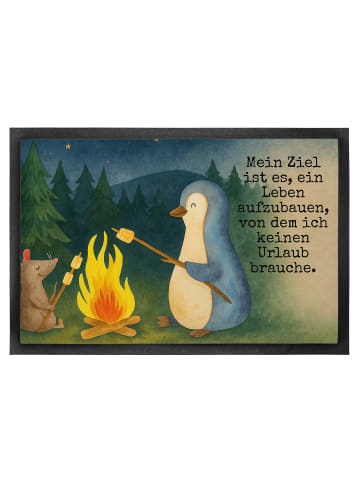 Mr. & Mrs. Panda Schmutzmatte Pinguin Lagerfeuer Design mit Spruch in Weiß