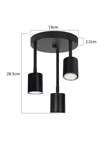 ZMH Deckenleuchte in schwarz 3-flammige GU10 350° schwenkbar rund Deckenspot L 21cm