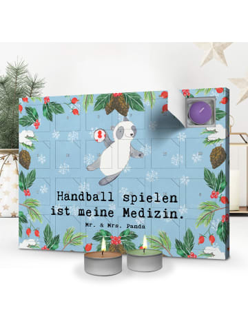 Mr. & Mrs. Panda Adventskalender Panda Handball spielen mit Spruch in Eisblau