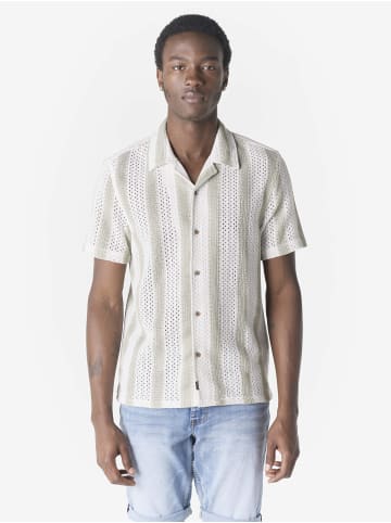 KOROSHI Fancy stripe-block cuban shirt in khaki