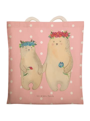Mr. & Mrs. Panda Tote Bag Bären mit Blumenkranz ohne Spruch in Rot Pastell