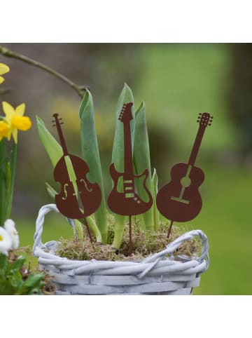 UNUS 3er Set Gartenstecker Rost Gitarren und Geige in Braun