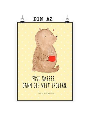 Mr. & Mrs. Panda Poster Bär Kaffee mit Spruch in Gelb Pastell