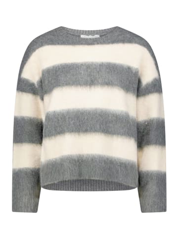 BETTY & CO Strickpullover mit Rippbündchen in Grau/Weiß