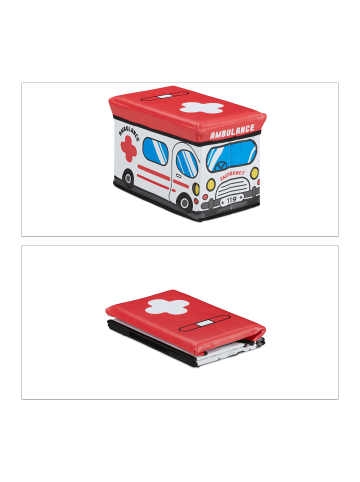 relaxdays Spielzeugkiste Krankenwagen in Weiß - (B)40 x (H)27 x (T)25 cm