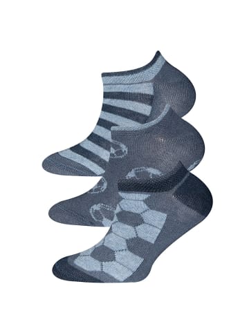 ewers 3er-Set Sneaker Socken 3er-Set Fußball/Ringel in stahlblau