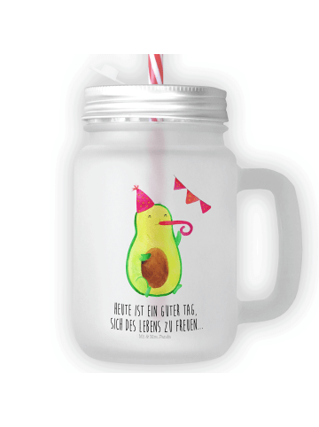 Mr. & Mrs. Panda Trinkglas Mason Jar Avocado Party mit Spruch in Transparent