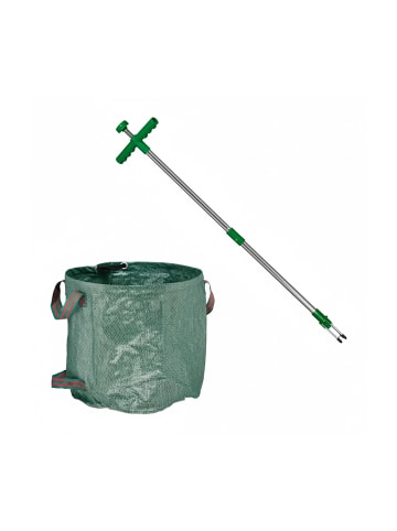 relaxdays Unkrautstecher mit Gartenabfallsack in Grün