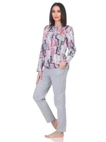 NORMANN Langarm Schlafanzug Pyjama - 84790 in grau